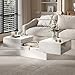 Kurufurt White Marble Modern Coffee Table with Storage for Living Room, Living Room Table Rectangular Center Tables, Sliding Top with Hidden Storage, Wooden Cocktail Table for Dining Reception Room