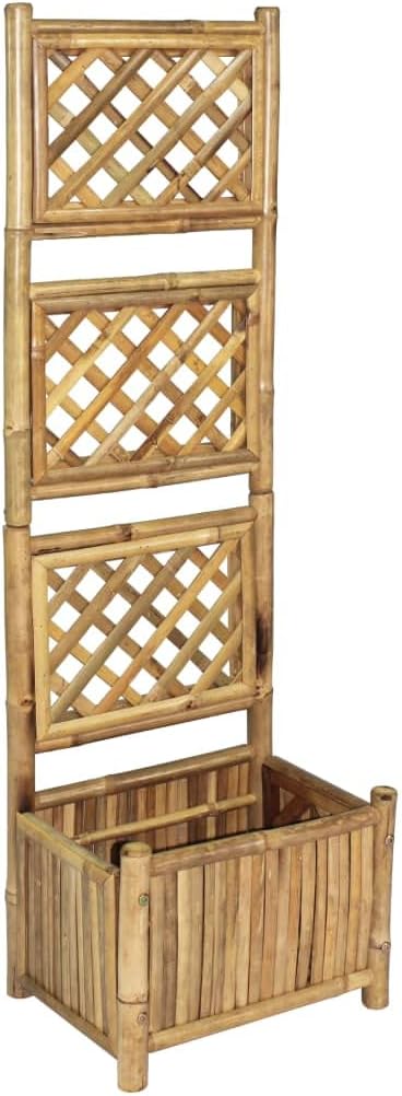 vidaXL - Bamboo Garden Raised Bed with Trellis - Climbing Plant Planter - Brown Rectangular - Outdoor Patio/Deck
