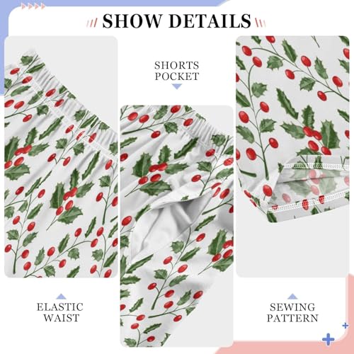 Holly Leaf Berry Boys Long Pants Soft Trousers Elastic Waist Kids Lounge Bottoms with Pockets S-XL4