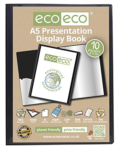 eco-eco Eco041 Präsentationsbuch, A5, 50% recycelt, 10 Taschen, Schwarz