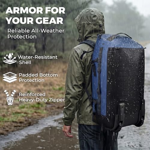 86L Foldable Rolling Duffel Backpack with Wheels - Extra Large Waterproof Travel Bag with Shoe Compartment, Heavy Duty Convertible Luggage for Outdoor, Sports, Airplane Trips - Image 6