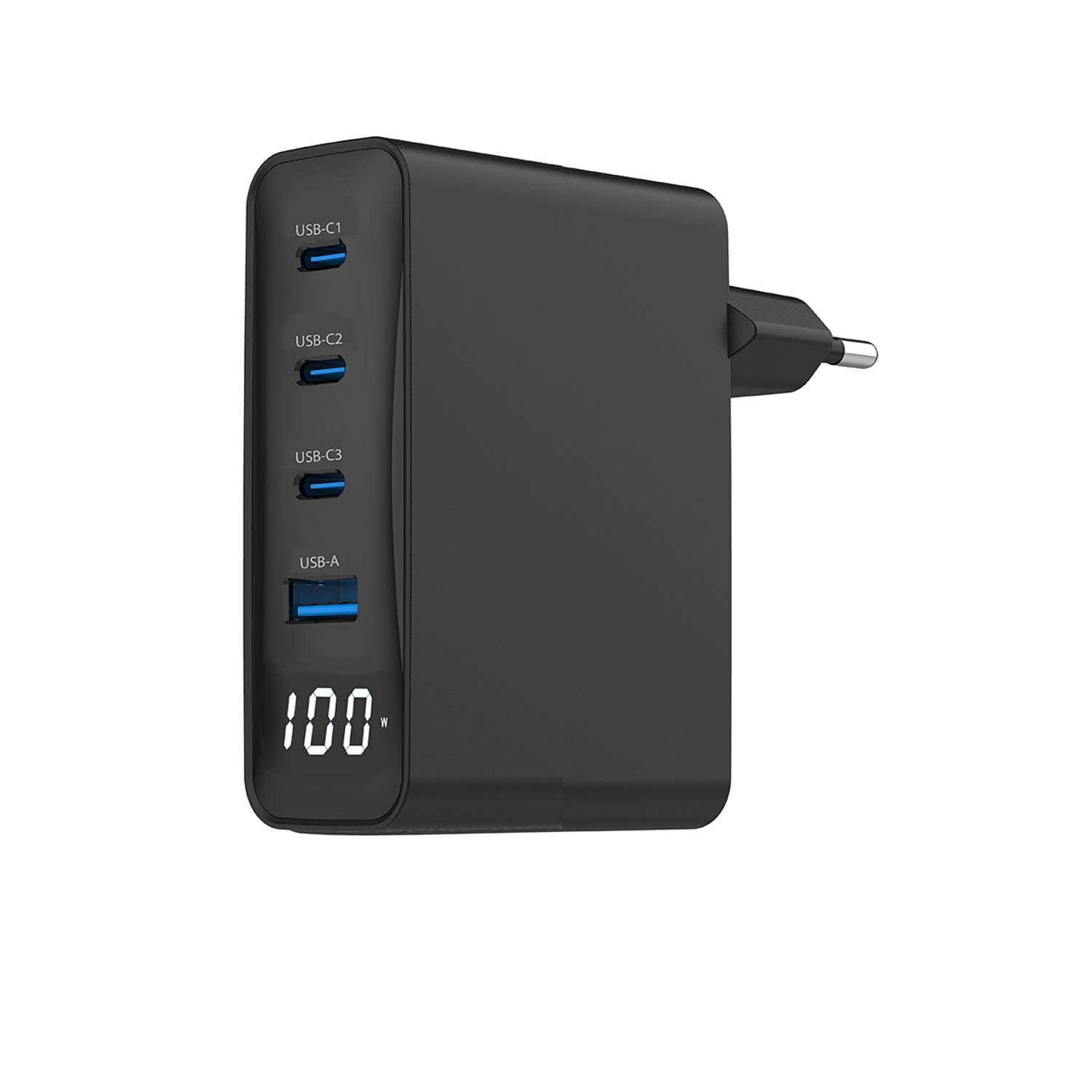 CARGADOR RAPIDO GEMBIRD USB GAN DE 4 PUERTOS 100 W LCD NEGRO
