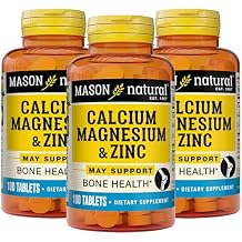 Mason Natural Calcium Magnesium & Zinc, 300,Day Supply, Supports Normal Bone Health & Immune System Booster, 3 Pack