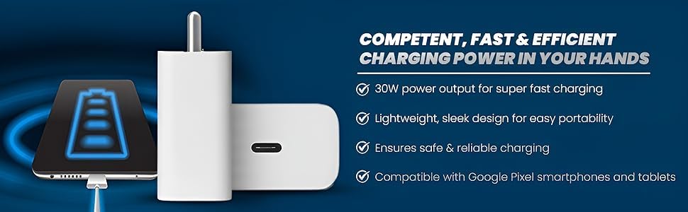 Image of 30W Original Type C Fast Charging Power Adapter for G00GLE 9 Pro XL /9 Pro /8 Pro /8 /8a,7 Pro /7 /7A, Pixel 6 Pro /6, Tablet /Chrome Books & Other USB C Devices (DEC163)