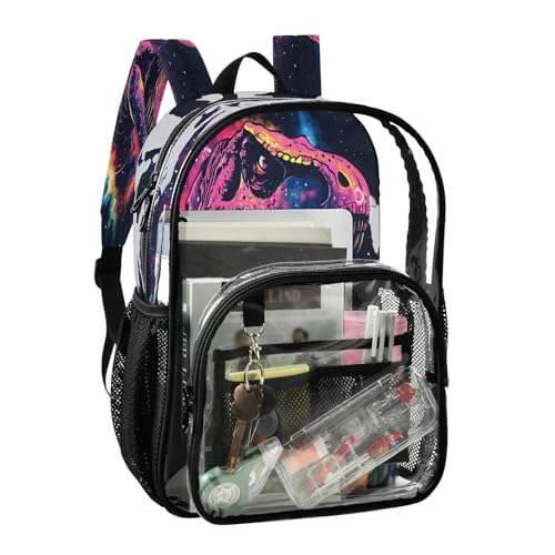 Space Neon Dinosaur Clear Backpack Heavy Duty See Through Transparent PVC BookBag for Kids Boy Girl School Work2