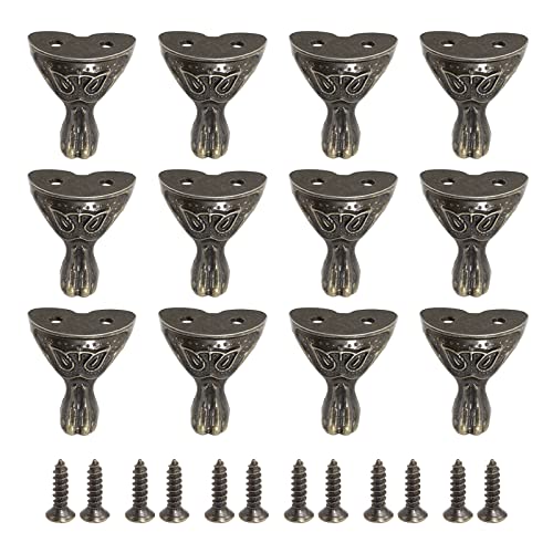 Litoexpe 12pcs Jewelry Box Feet, Antique Brass Wood Furniture Decorative Feet Leg, Chest Storage Box Feet Leg Corner Protector Hardware
