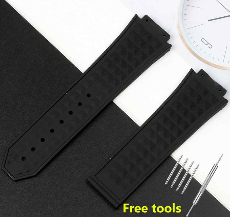 26 * 19 millimetri diamante nero gomma silicone cinturino da polso bracciale fibbia farfalla in acciaio per Hublot cinturino per Big Bang Watch Band
