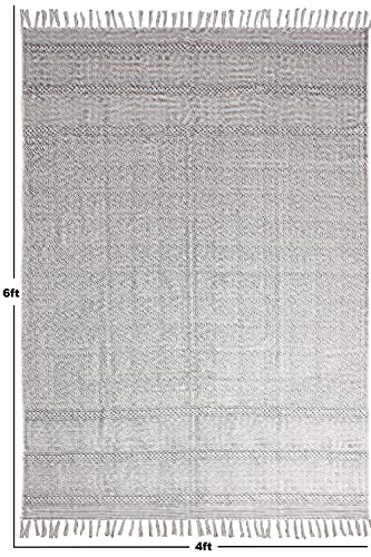 Tapis de yoga en coton gris géométrique 150x150cm style bohème chic - 4