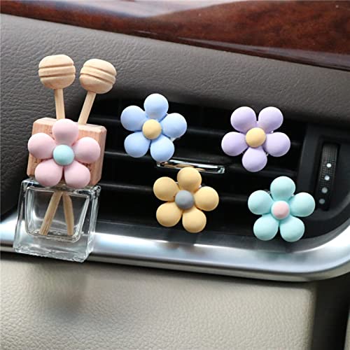 Image of Empty Car Essential Oil Diffuser Bottle with 4 Flower Air Vent Decor Clips, Clear Car Diffuser Glass Bottle for Perfume, Air Freshener, Auto Air Outlet Decoration Clip Interior Ornament Accessories
