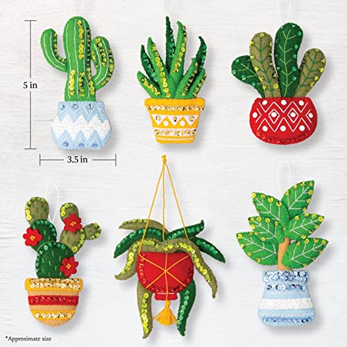 Image of Bucilla Felt Applique 6 Piece Ornament Making Kit, Holiday House Plants, Perfect for DIY Arts and Crafts, 89634E