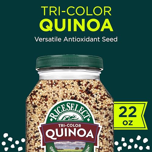 Image of RiceSelect Tri-Color Quinoa, Blend of White, Red and Black Quinoa, Gluten-Free, Kosher, Non-GMO, 22oz Jar (Pack of 1)