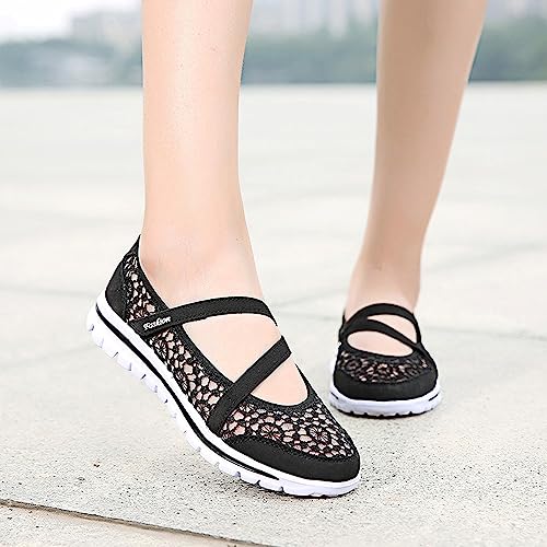 Optigard Women's Lace Mesh Adjustable Breathable Flat Walking Shoes Casual Non-Slip Lightweight Sneakers Comfortable Slip-On Shallow Mouth Mom Shoes Nurse Working Shoes Mary Jane Shoes2