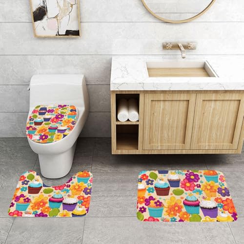 Tapis de salle de bain pour WC et coiffeuse Rainbow Cake tapis de douche 3 pièces - 4