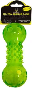 Hyper Pet Dura-Squeaks Barbell Brinquedo interativo para cães com sonoro feito com borracha termoplástica resistente que flutua na água