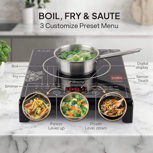 Image of CELLO Blazing Fleura Induction Cooktop Stove 2000 Watts Black | Compact & Portable, Strong & Effiecient Heating Power, 3 Preset Menu, Quick Cooking with Different Tempreature Modes | 1 Year Warranty