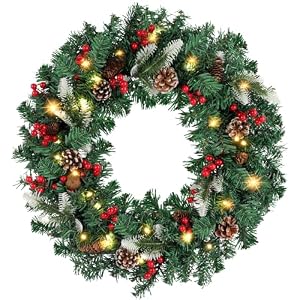 MACTING 24inch Christmas Wreaths for Front Door,8 Lighting Mode Artificial Wreath with Lights Battery Operated Indoor Outdoor Winter Christmas Wreaths with Red Berries Pine Cones and Pine Ornaments MACTING 24inch Christmas Wreaths for Front Door8 Lighting Mode Artificial Wreath with Lights Battery Operated Indoor Outdoor Winter Christmas Wreaths with Red Berries Pine Cones and Pine Ornaments