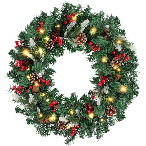 MACTING-24inch-Christmas-Wreaths-for-Front-Door8-Lighting-Mode-Artificial-Wreath-with-Lights-Battery-Operated-Indoor-Outdoor-Winter-Christmas-Wreaths-with-Red-Berries-Pine-Cones-and-Pine-Ornaments MACTING 24inch Christmas Wreaths for Front Door8 Lighting Mode Artificial Wreath with Lights Battery Operated Indoor Outdoor Winter Christmas Wreaths with Red Berries Pine Cones and Pine Ornaments