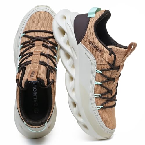 Image of GSLMOLN Walking Shoes Men Breathable Athletic Sneakers Lightweight Gym & Daily Running Comfortable Cushioned Midsole Khaki