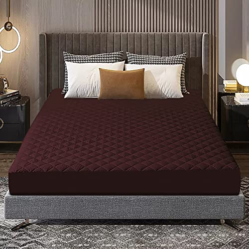 Image of Glassiano Sapphire Waterproof Quilted Mattress Protector 84x72 Inch for Double Bed King Size - Ultra Soft & Hypoallergenic Mattress Cover (Coffee - 1 Pcs)