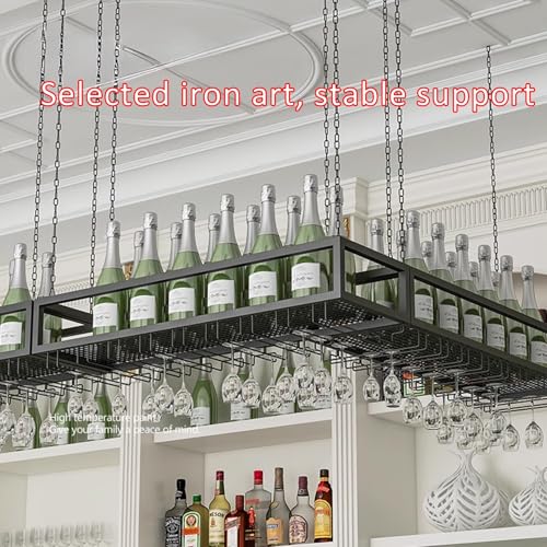Porte-bouteilles mural doré 60cm avec étagère à verres suspendue