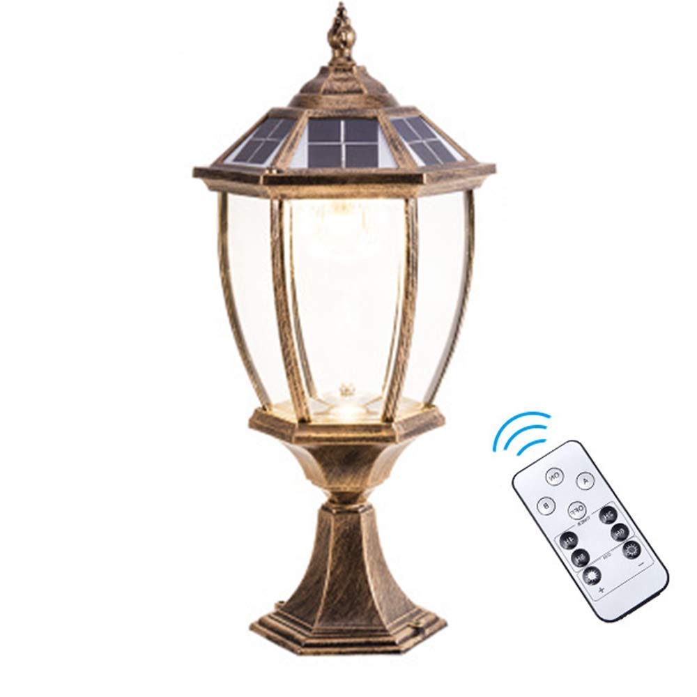 Lampe solaire rétro lampes de poteau d'extérieur avec télécommande 3 couleurs lumière lumière en aluminium lampe solaire étanche pont de cour poteau de rue étanche jardin terre