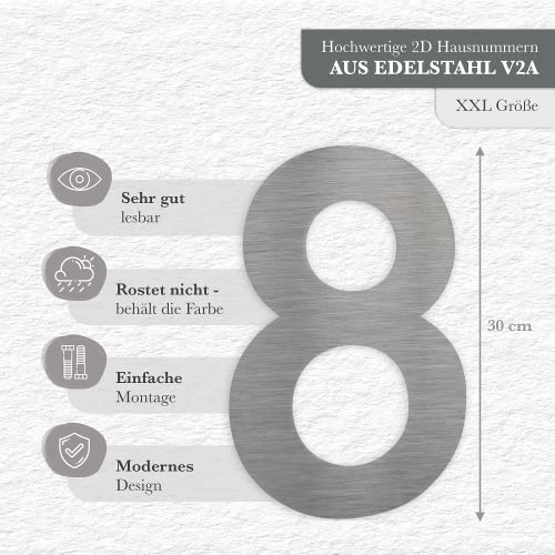 5 numeri civici in acciaio inox V2A Arial 2D XXL