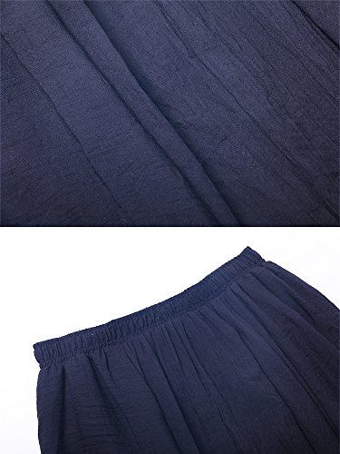 OCHENTA Women's Casual Cotton Long Maxi Skirt Flowy Boho for Summer Beach Goth Fairy Renaissance Weekend Skirts Navy Blue 95CM