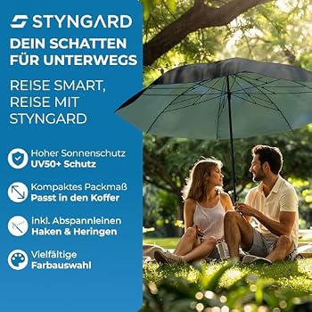 Ombrellone Da Spiaggia Da Viaggio STYNGARD - Diametro 155 Cm, Protezione UV 50+, Altezza Regolabile, Con Tiranti, Modello NIZZA