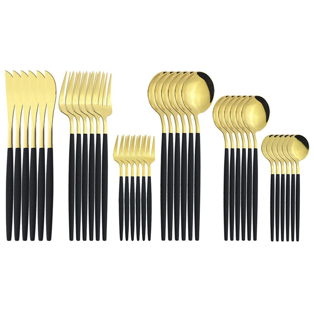 Ensembles de Couverts,36 pièces Ensemble de couverts en acier inoxydable Ensembles de vaisselle de polissage de miroir Utilisation polyvalente pour la maison et la cuisine-noir et or