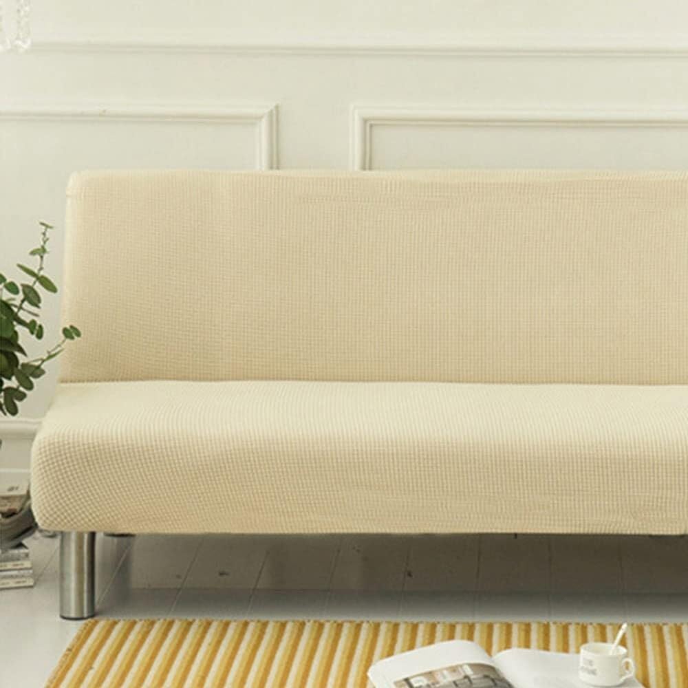 WWQQKJ Solid Color 2/3 Seater Stretch Sofa Cover Without Armrests, Stain Resistant Sofa Bed Slipcover Washable Non-Slip Foldable Click Clack Sofa Cover(Beige,160-190cm)
