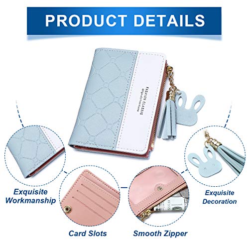 JOSEKO Girls Wallet kleine PU-lederen portemonnee kaarthouder portemonnee voor vrouwen en dames met blauw-blauwe kwasten Kunstleer, Bleu#01 - Image 7