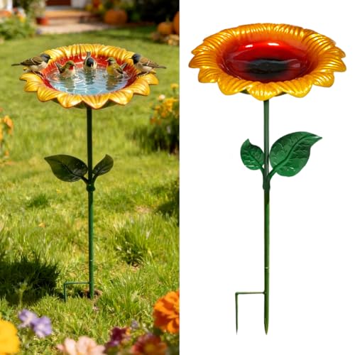 Vogeltränke für den Garten,Vogelbad Stehend,Metall Vogelbecken Schüssel Wildvogeltränken Wassertränke,Vogelfutterspender Vogeltränke,Freistehend Abnehmbar,für Wildvögel frostfest, Garten,Hinterhof