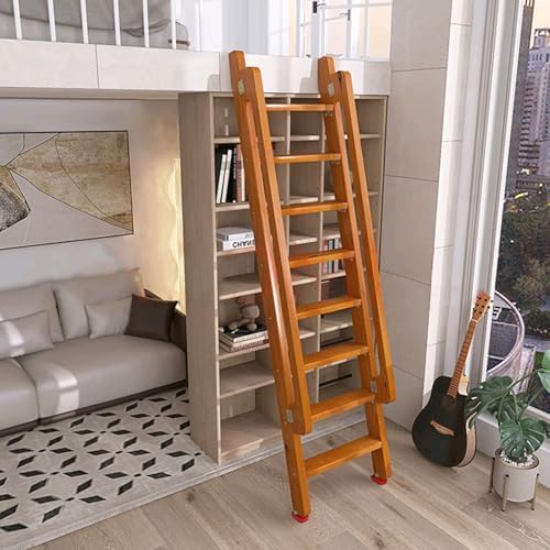 Brown Wooden Loft Ladder 4-Step Climbing Stair for Attic Access 49.2" to 78.7" Height Non-Slip Foot Mats Perfect for Bunk Beds and Dorm Rooms