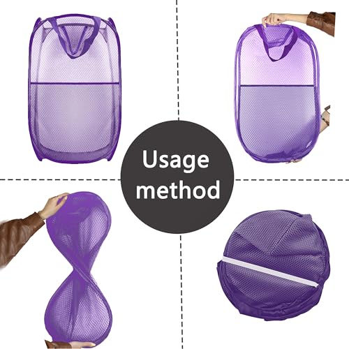 Image of Collapsible Pop Up Laundry Hamper, Extra Large Mesh Foldable Laundry Basket, 28 inch x 16 inch x 16 inch(Purple)