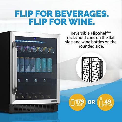 Image of NewAir 24 inch Single Zone Beverage & Wine Fridge | Beverage & Wine Refrigerator for 49 Bottles or 179 Cans | Freestanding or Built-In Under Counter Mini Fridge for Beer, Wine & Soda | Stainless Steel
