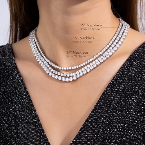 14K Gold or Rhodium Plated Tennis Necklace | Classic Necklace for Women and Men | 3mm-5mm Round Cut Cubic Zirconia CZ Simulated Diamond2