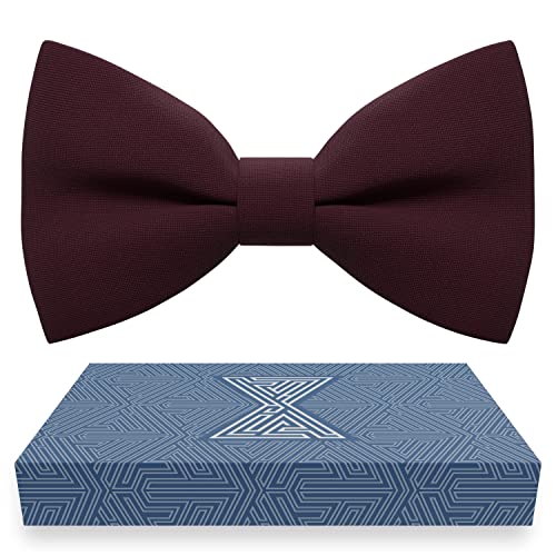 Burgundy Mens Bow Tie for Maroon Men Bow Ties Gabardine Material for Adults Big Bowtie Men Bowties Formal Pre-Tied Fabric Clip on Shape in Solid Handmade Colors for Prom & Wedding (Large Marsala)