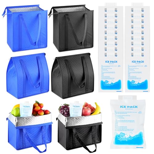 Gerrii 4-Pack Insulated Grocery Bags with 20 Dry Ice Packs