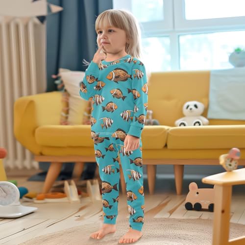 Pajama Sets Long Sleeve Colorful Fish on Blue Soft Comfy Sleepwear 2 Piece PJS 3-8T 5