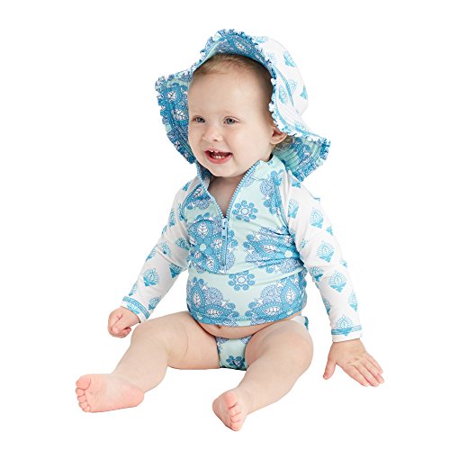 Masala Baby Baby Girls' Swim Reversible Sunhat, India Rose Turquoise, XXS-3-12M