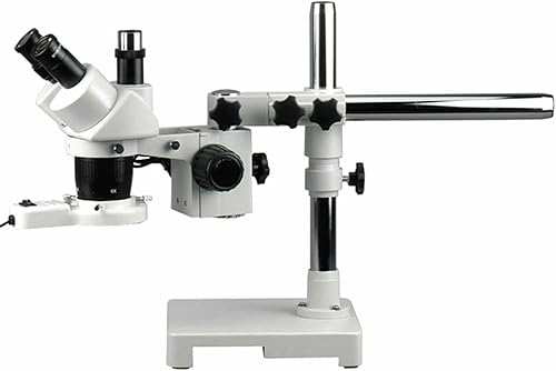 AmScope Microscopio estéreo trinocular SW-3T24-FRL, oculares WH10x, aumento 20X40X, objetivo 2X4X, soporte de brazo único, luz de anillo