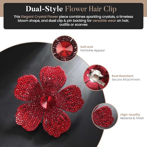 Pince à cheveux fleur d'hibiscus en cristal 7,4 cm pour femme ornante tresses bohèmes élégantes