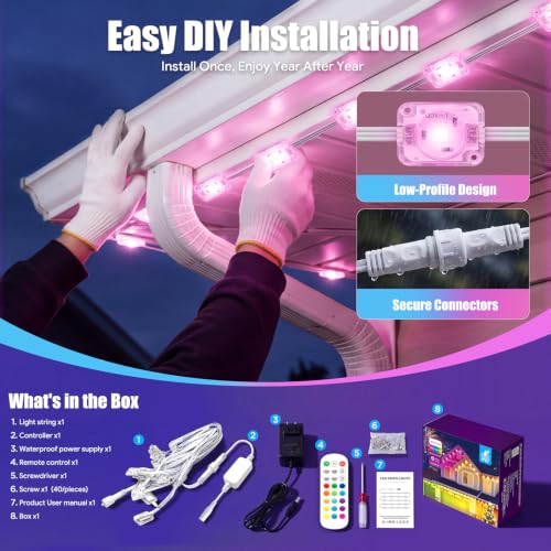 200FT RGB Permanent Outdoor Eaves Lights with App Remote, IP67 LED Bulbs use - image 7