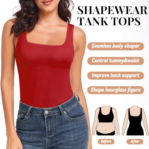 Image of EUYZOU Women's Tummy Control Shapewear Tank Tops Seamless Square Neck Compression Tops Slimming Body Shaper Camisole