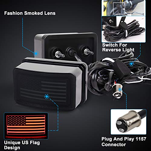 ATV Tail Light LED Smoke Lens with Reverse Brake Light, US Flag Design Tail Light for ATV UTV Yamaha Rhino Viking Grizzly Big Bear Kodiak Bruin Wolverin Bear Tracker