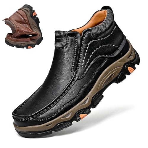 Men's Loafers Leather Business High-top Casual Slip on Shoes, Waterproof Lightweight Breathable Dress Boots Walking Driving Travel Outdoor Shoes