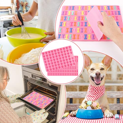 Mexgcom 2 Stück Silikon Backmatte Hundekekse, Mini Hundeknochen Form + Fußabdruck Form, Antihaftend Backmatte Hundekekse Mit Bürsten- und Teigmesser für DIY Hundeleckerlies, Kekse, BPA-Frei