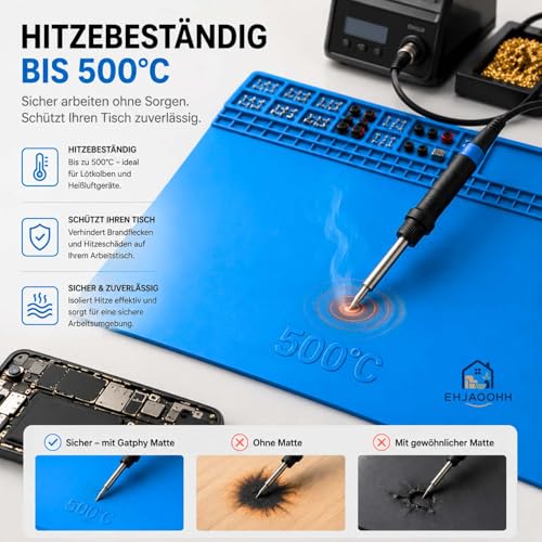 Lötmatte Silikon Extra Groß 70x40cm Faltbare Soldering Mat 500℃ Lötpad Hitzebeständige Arbeitsunterlage Werkstatt Antistatik Werkbank Matte für Reperatur Werkbankschutzmatte