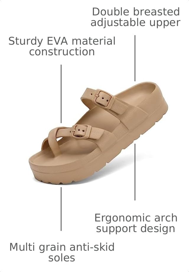 Image of TIKVAW Womens Arch Support Platform Sandals Comfort Slides Thick Soles Flat Sandals With Adjustable Buckle & Ultra Cushion