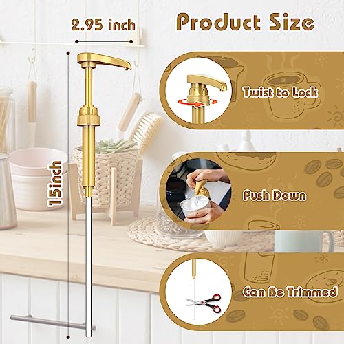 Image of Coffee Syrup Pump Dispenser, 4 Packs of Syrup Pump for 750ml /25.4 oz Syrup Bottle, Gold Pumps for Coffee Syrup Bottle, works with Torani, DaVinci, Jordans Skinny 750ml Syrups Bottles (Gold)
